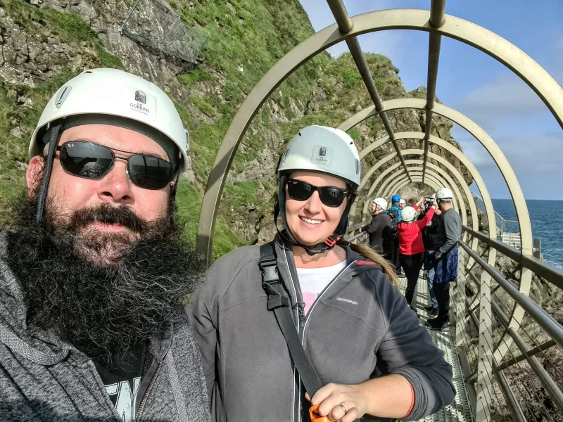 Roaming Required standing on the Tubular Bridge at The Gobbins in Northern Ireland for a selfie