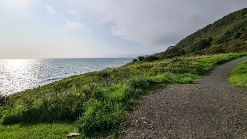 The return ascent walk back to the bus stop from the end of The Gobbins cliff walk 