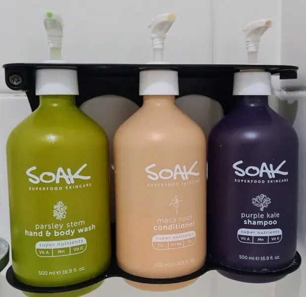 SOAK superfood skincare products in the bathroom at Holiday Inn Winchester