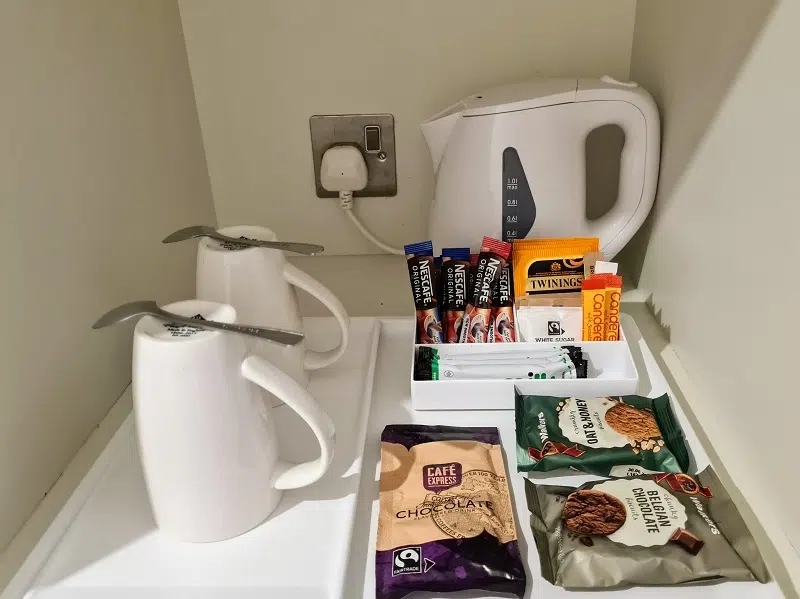 Tea and coffee station in Executive Room at the Holiday Inn Winchester