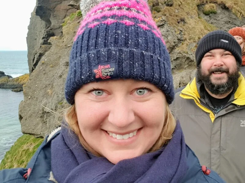 Roma and Russ selfie as walking across the rope bridge