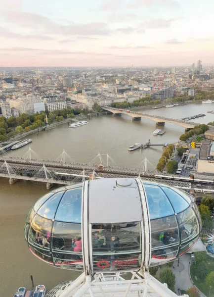 View of the London skyline and the other London Eye pods when spending some time on London's most famous wheel visible when 