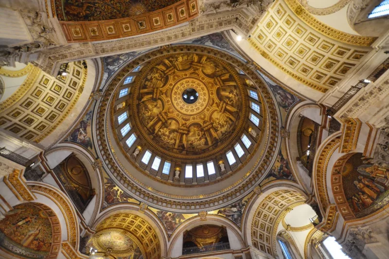 A view of the ceiling and interior of the golden Dome at St Paul's Cathedral. 