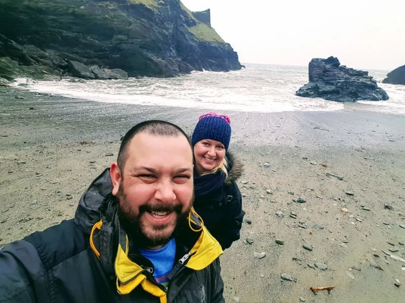 Roaming Required selfie on the beach at Tintagel Castle