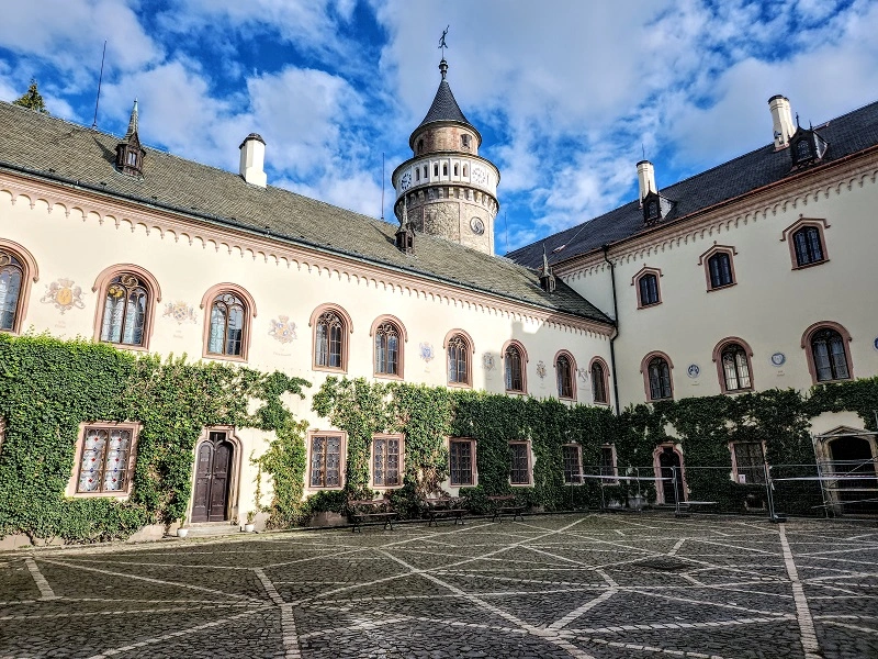 The courtyard at Sychrov Chateau and Gardens in Liberec, Czech Republic