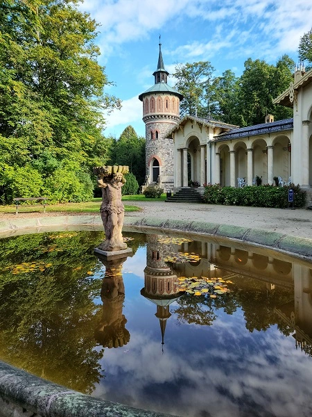 The gardens showing a pond with tower in background