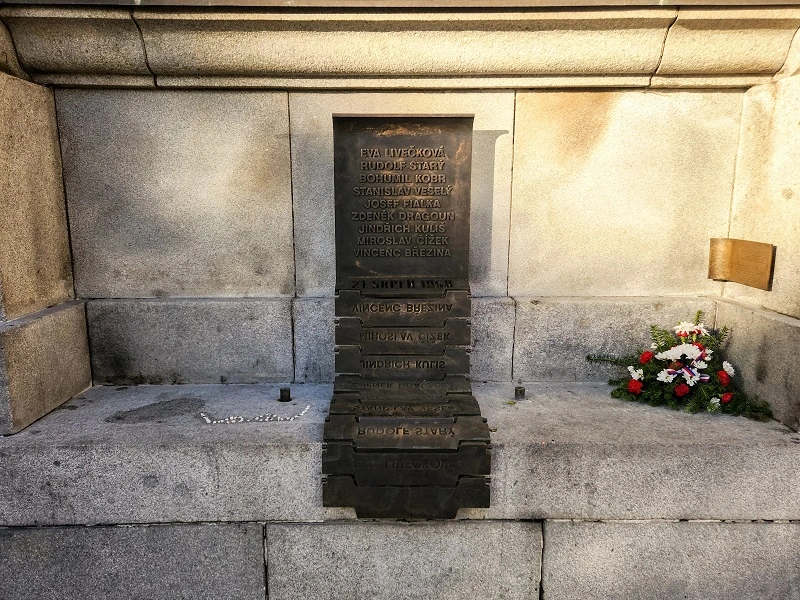 The memorial to the victims of the occupation of Liberec located on the wall of Liberec Town Hall