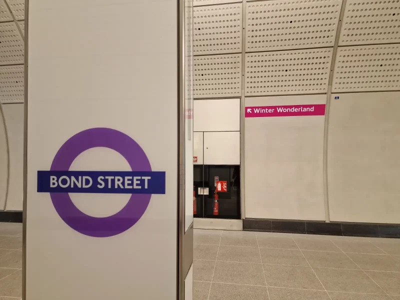 Bond Street Tube Station with sign to Winter Wonderland