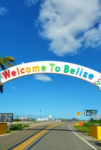 Welcome to Belize sign at BZE airport
