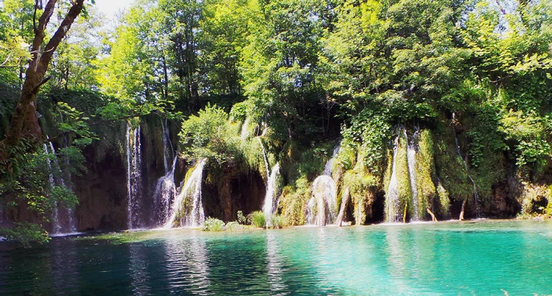 Turquoise waters of Plitvice lakes in Croatia