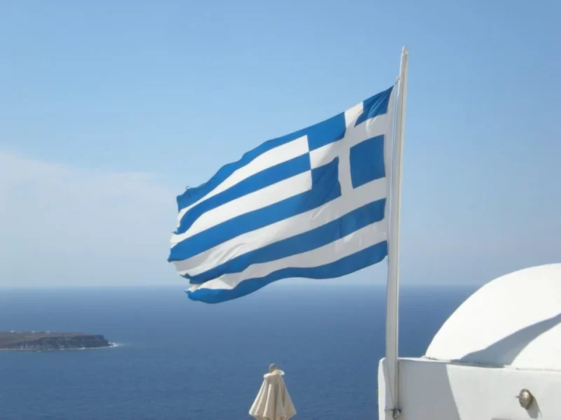 Greek flag in Santorini