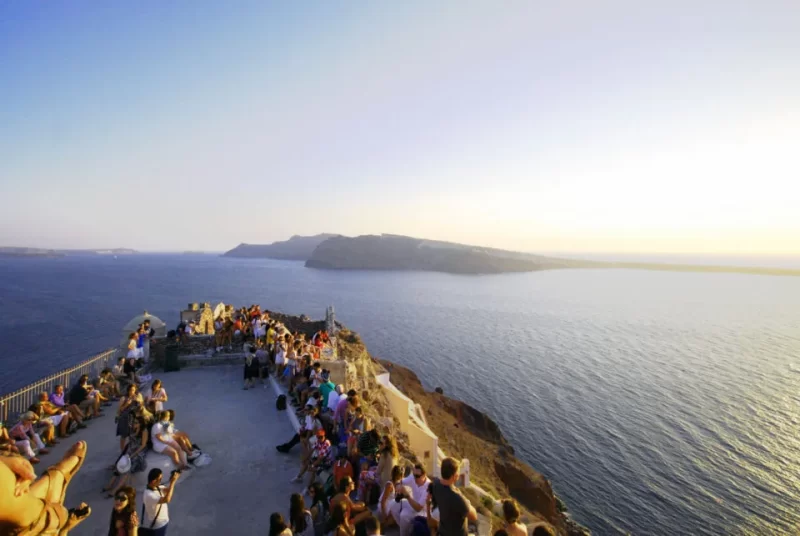 Sunset crowds in Oia in LOW season