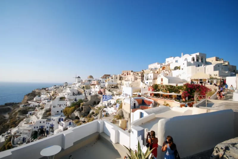 A village of white houses in Santorini in Greece