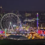 Winter Wonderland Hyde Park at night aerial view from above