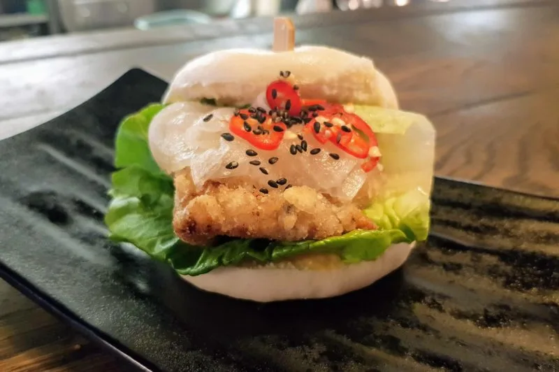 Close up of Crispy Chicken bao