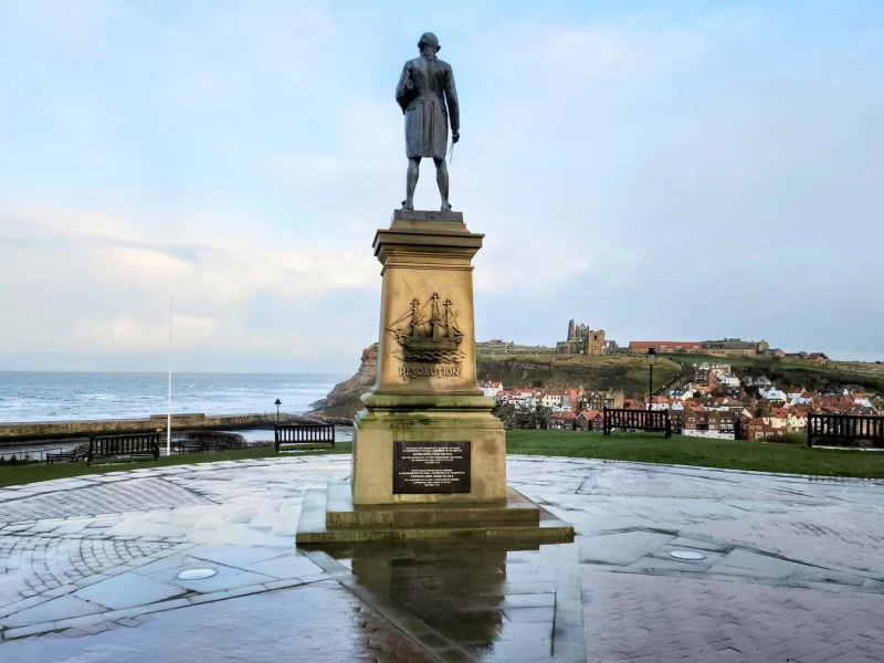 The Captain Cook memorial facing Whitby Harbour