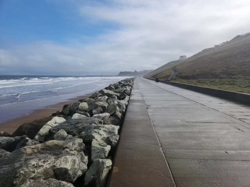 Path along the Whitby beach promenade, part of the Cleveland Way in the North York Moors