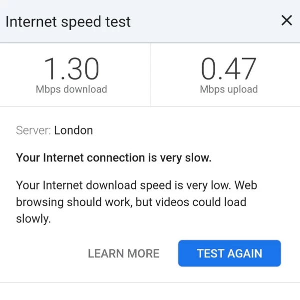 WiFi speed test in the First Class section of Avanti West Coast. 