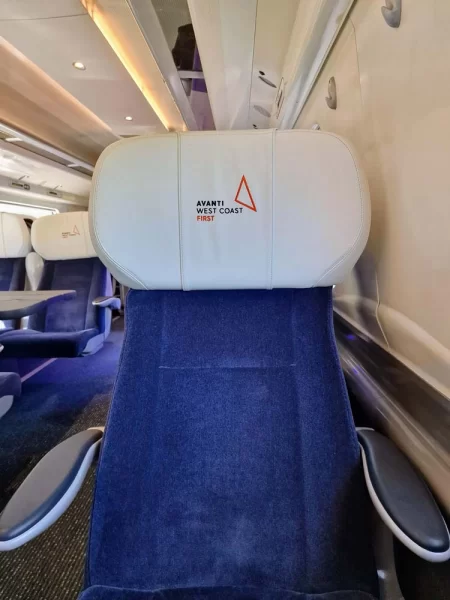 Upgrading to a First Class ticket aboard Avanti West Coast will give you access to these white and blue tall seats. 