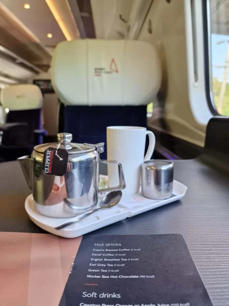 Tea served the British way in a teapot in First Class