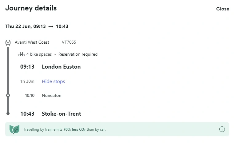 Train journey ticket showing London Euston to Stoke-on-Trent