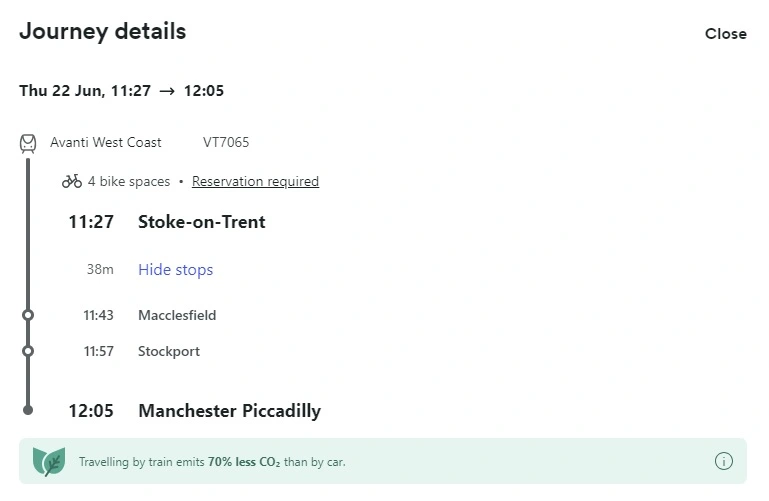 Train journey ticket from Stoke-on-Trent to Manchester Piccadilly