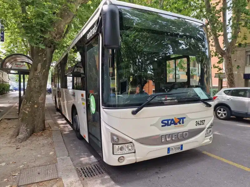 The bus stop for bus 90 that will take you from Ravenna train station to the cruise terminal