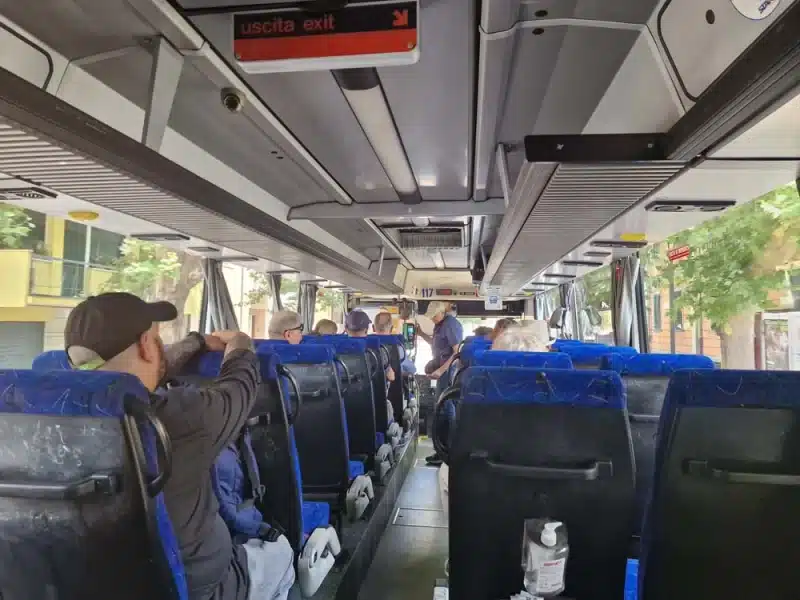 The interior of bus 90 from Ravenna train station to Porto Corsini