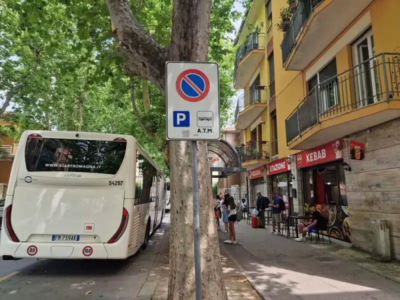 The Bus 90 bus stop from Ravenna Station to Porto Corsini cruise terminal