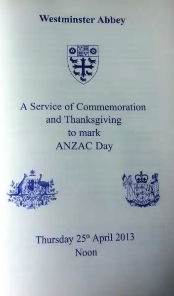 Westminster Abbey ANZAC Service in 2013