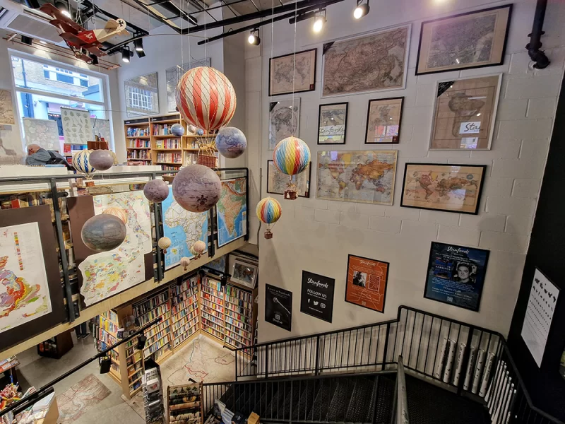 The interior of Stanfords bookshop in London