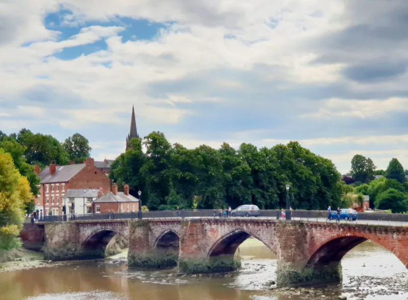 View of bridge over River Dee in Chester
