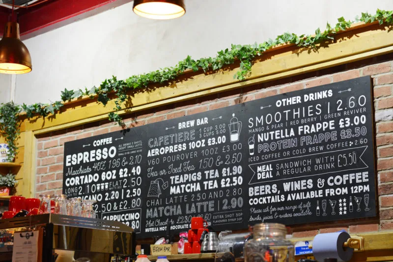 Cafe sign menu in Milton Keynes