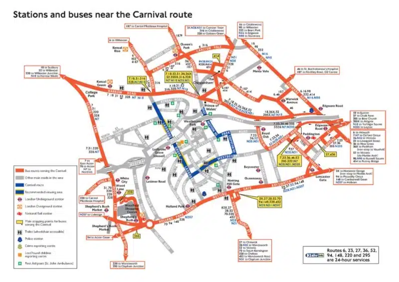 Notting Hill Carnival transport and station map