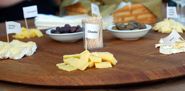 Cheddar cheese on tasting table at Vino Paradiso in Sydney 2014