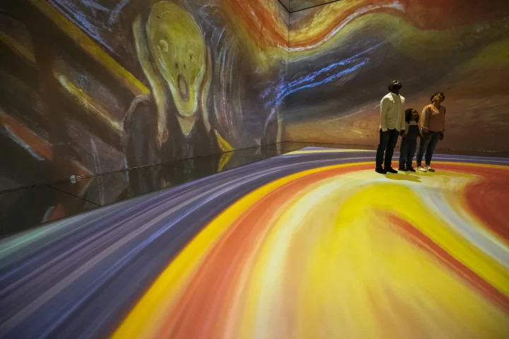 The interior of one gallery at the Frameless digital art experience in London