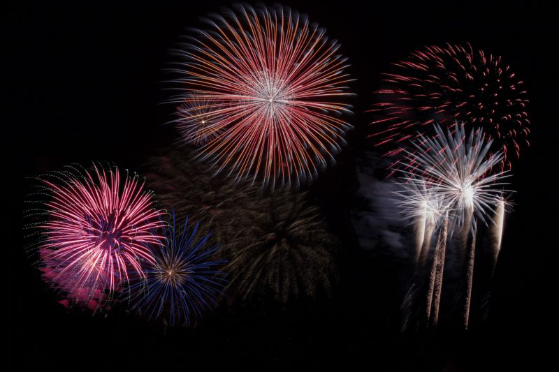 Bonfire Night in London fireworks in the black evening sky