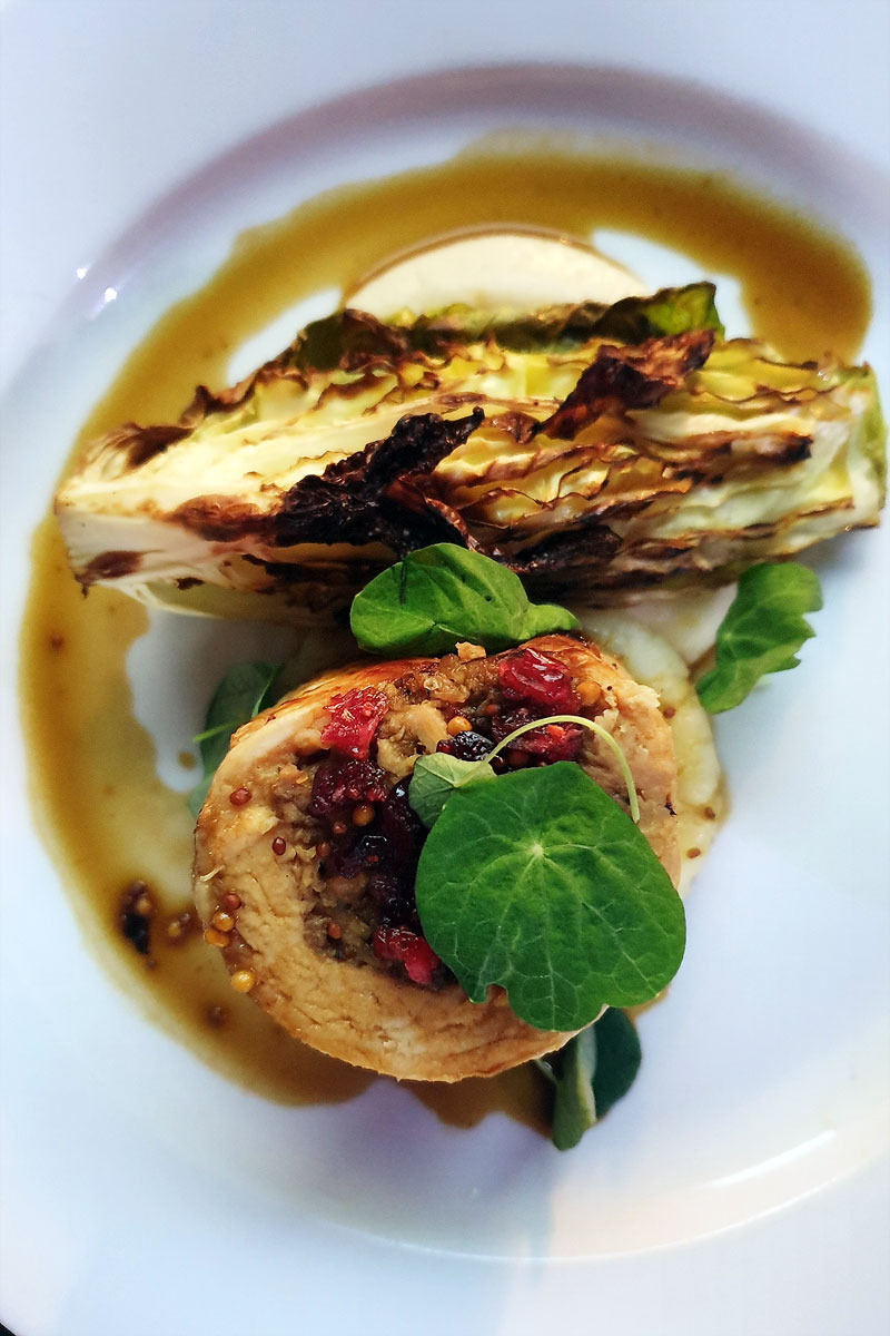 3 Bird Roast, Cauliflower, Truffle Pomme Puree, Chestnuts & Hispi Cabbage on the Murder Express