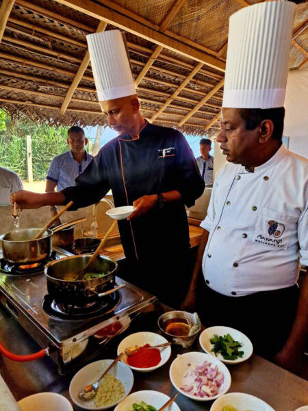 Chefs demonstrating cooking class at Parangi Weligama Bay