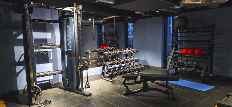 Free weights, bench, machines at at Hotel Indigo Coventry gym
