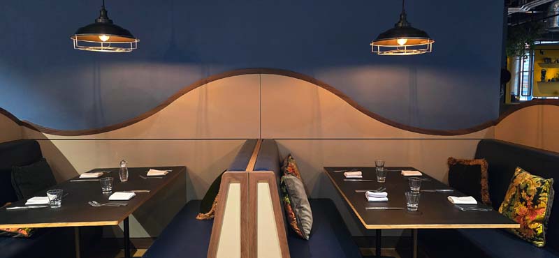 Booths at Cogs Bar at Hotel Indigo Coventry